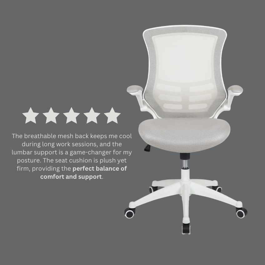 Kelista Ergonomic Mesh Mid-Back Swivel Office Chair with Flip-Up Armrests, Gray