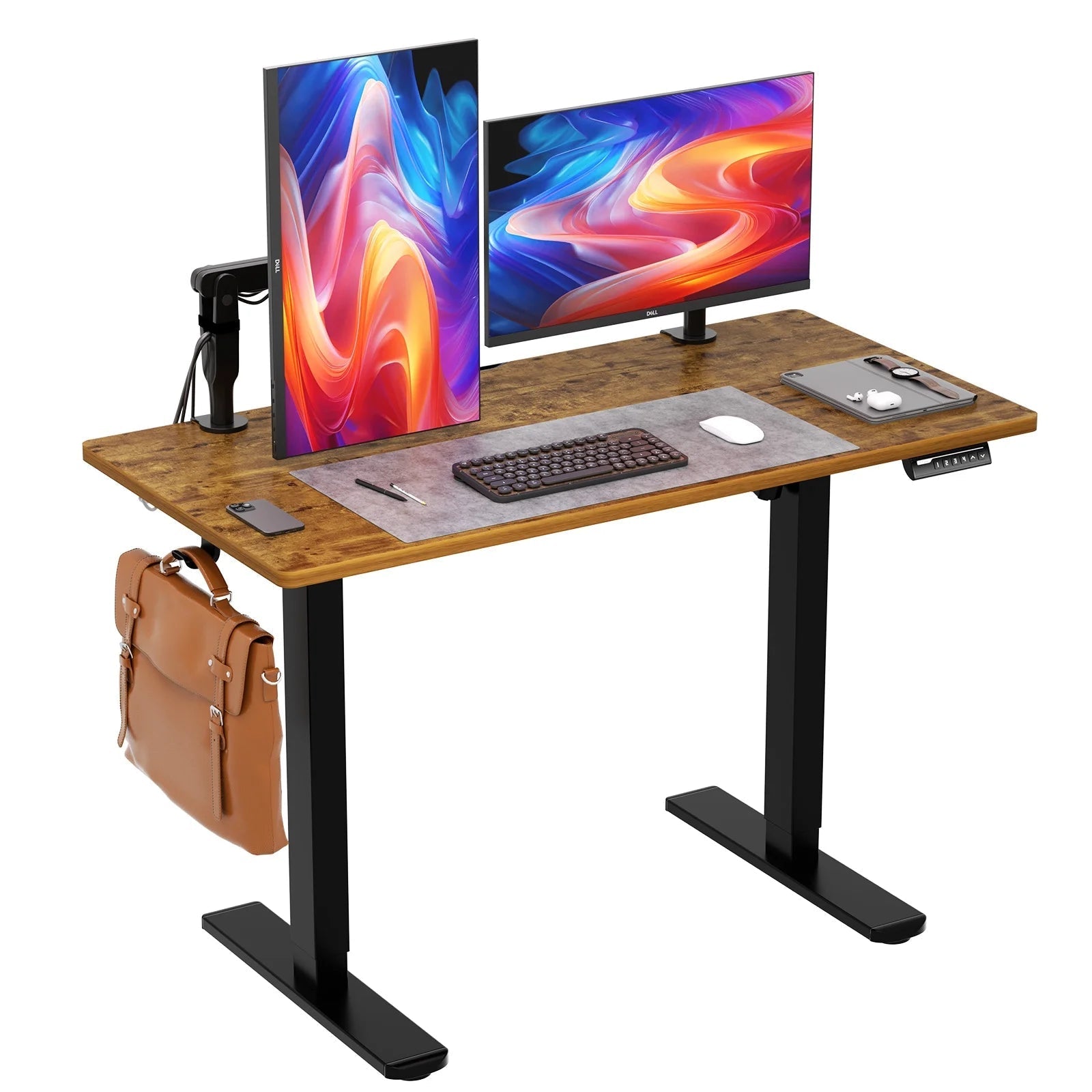 Electric Standing Desk, 40" X 24" Adjustable Height Sit Stand up Desk with 4 Memory Pre-Set, Home Office Gaming Desk with Headphone Hook, Vintage Brown