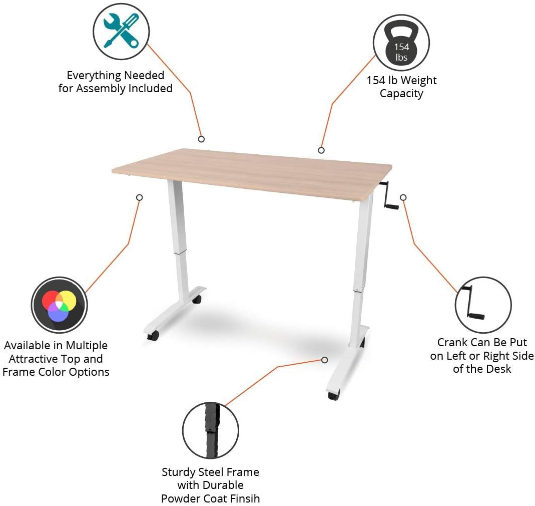 Adjustable Standing Desk (White Frame/Natural Walnut Top, 60" Wide)