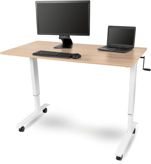 Adjustable Standing Desk (White Frame/Natural Walnut Top, 60" Wide)